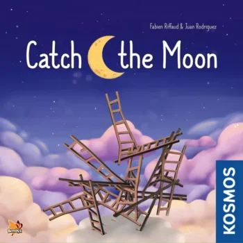 Catch the Moon game box showing an illustration of stacks of precariously placed ladders trying to reach the moon in a nighttime sky